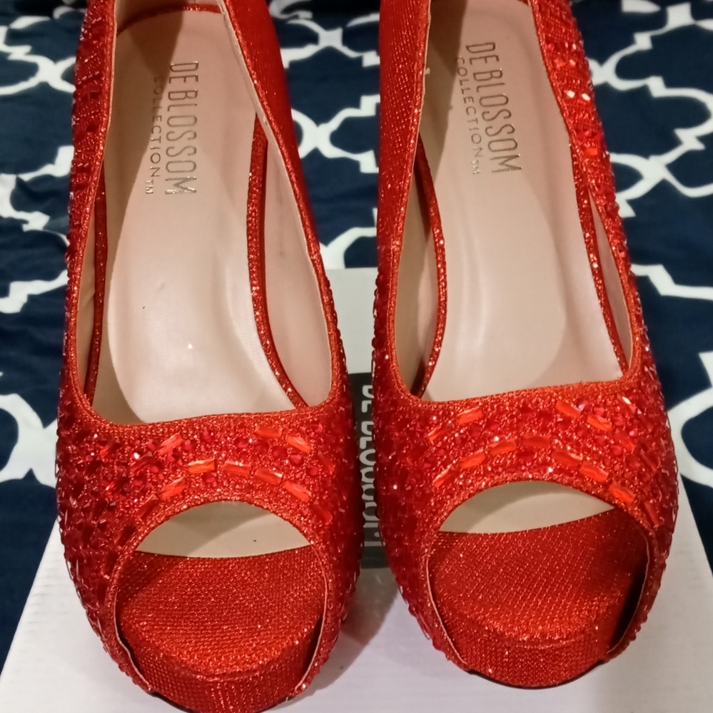 Ruby red sequined high heels